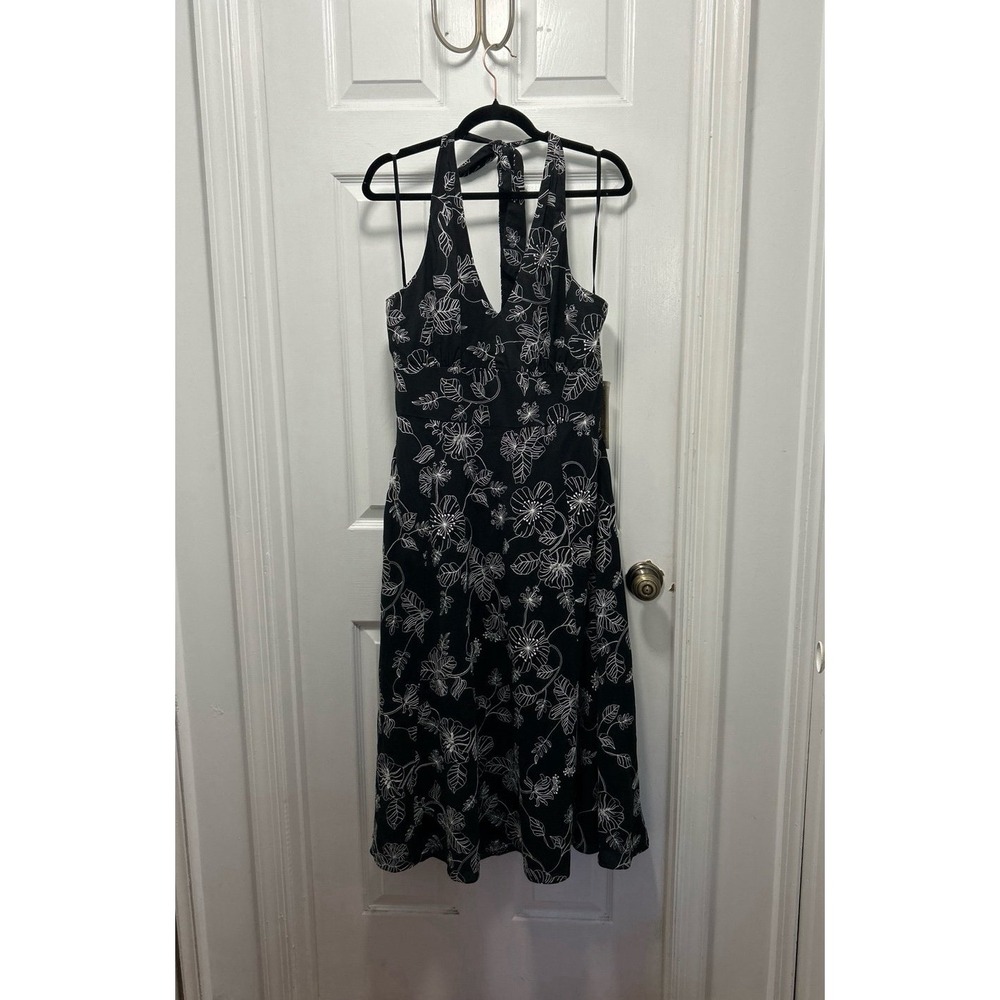 Vintage Y2K NWT Evan Picone Halter Dress Black/White Floral Size 16
